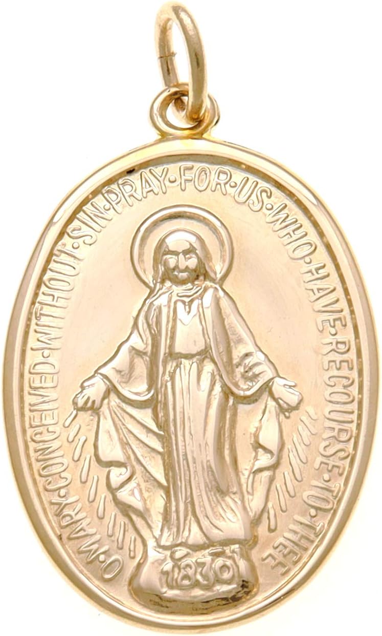 Large Solid 9ct Gold Miraculous Medal Catholic Pendant - 28mm x 18mm Miraculous Medal PENDANT ONLY with Jewellery Gift Box