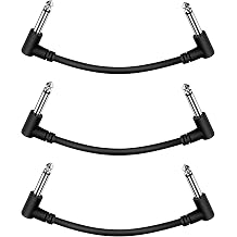 3 Pack 6 Inch Guitar Patch Cables, Black Right Angle Pedal Effect Cables