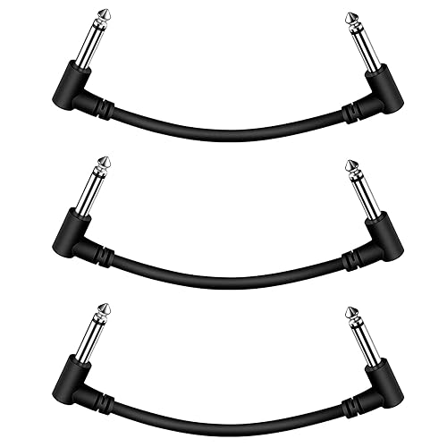Paquete de 3 cables de conexión de guitarra de 6 pulgadas, cables negros de efecto de pedal de ángulo recto