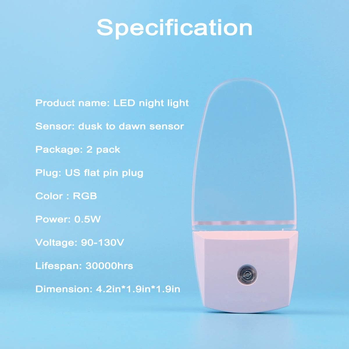 U4GLORY Color Changing Led Night Light with Dusk to Dawn Sensor, RGB, Plug in, Auto On Off, Multicolor Nightlight 2 Pack