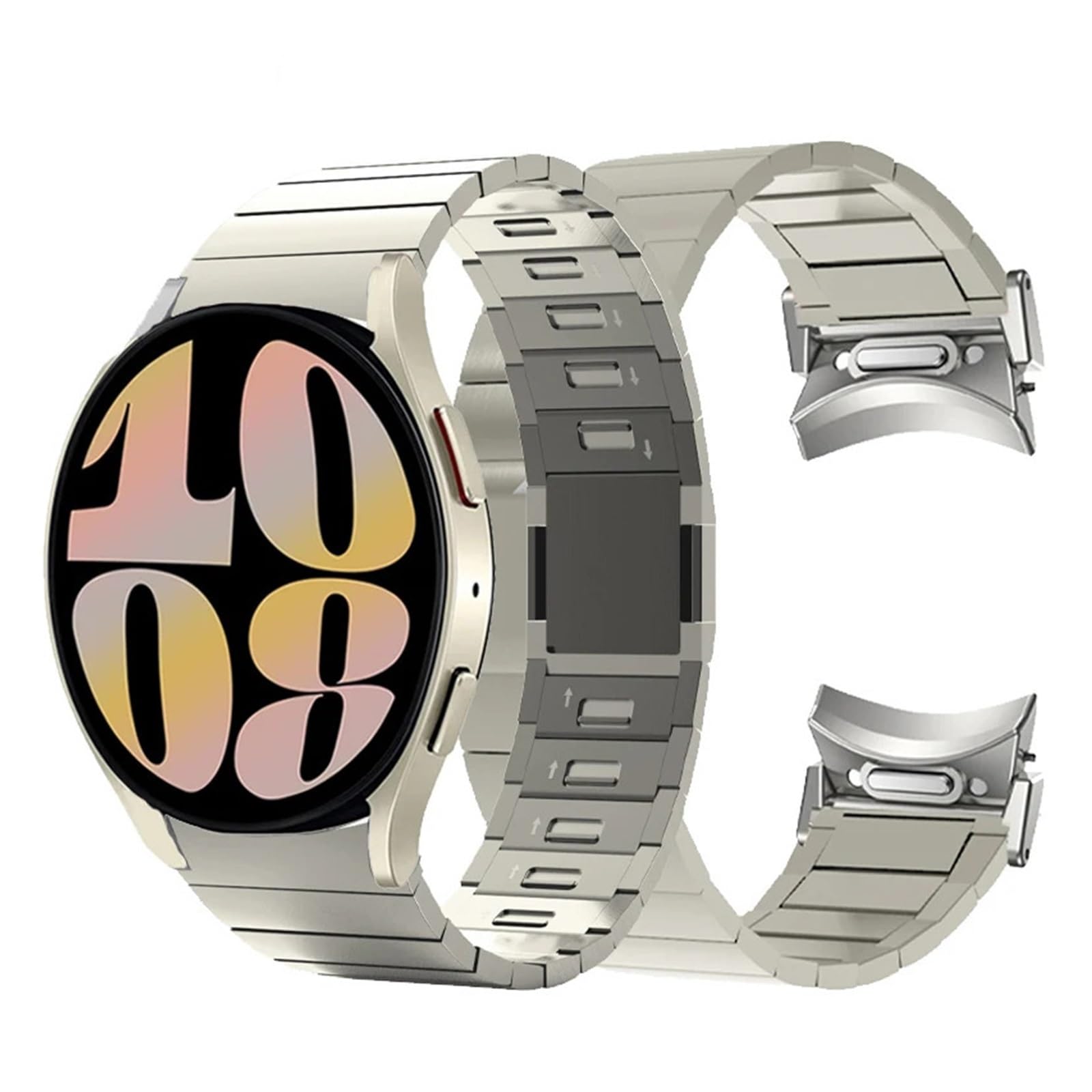 Bracelet magnétique sans espaces, Compatible avec Galaxy Watch 6/5/4 44mm 40mm 5 Pro 45mm 6 Classic 47mm 43mm, Bracelet à extrémité incurvée en métal(Titanium 2,M)