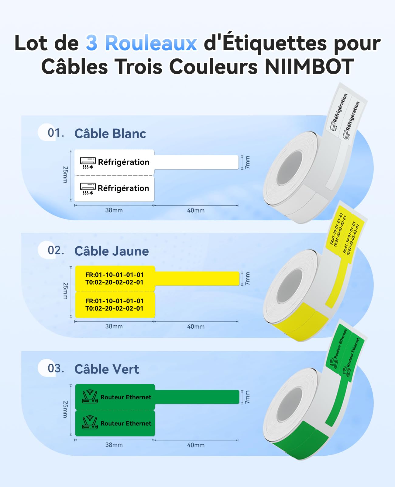 NIIMBOT B1/B2/B21/B3S/B31/B4 Étiquettes, 3 rouleaux d'étiquettes adhésives pour bocal，dossier de bureau,école,adresse,25x78mm