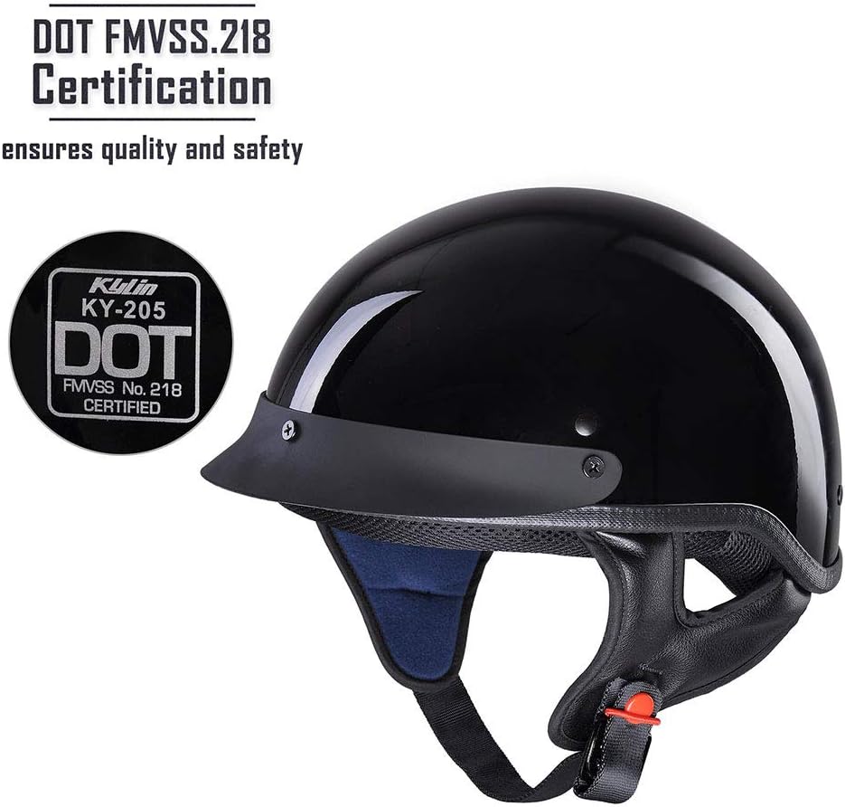 AHR Half Face Motorcycle Helmet DOT Approved Half Skull Cap Half Helmet for Bike Cruiser Chopper RUN-C, Gloss Black, S