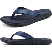 KuaiLu Comfortable Leather Flip Flops for Women Summer Pool Beach Vacation | Casual Outfits Travel Essentials Orthotic Slides Walking Cushion Sandals Slip on Waterproof Shoes