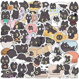 Calcomanías de gato negro, 50 unidades, divertidas calcomanías de meme de gato de dibujos animados, paquete de regalo para niños, adolescentes y adultos, calcomanías de dibujos animados lindas