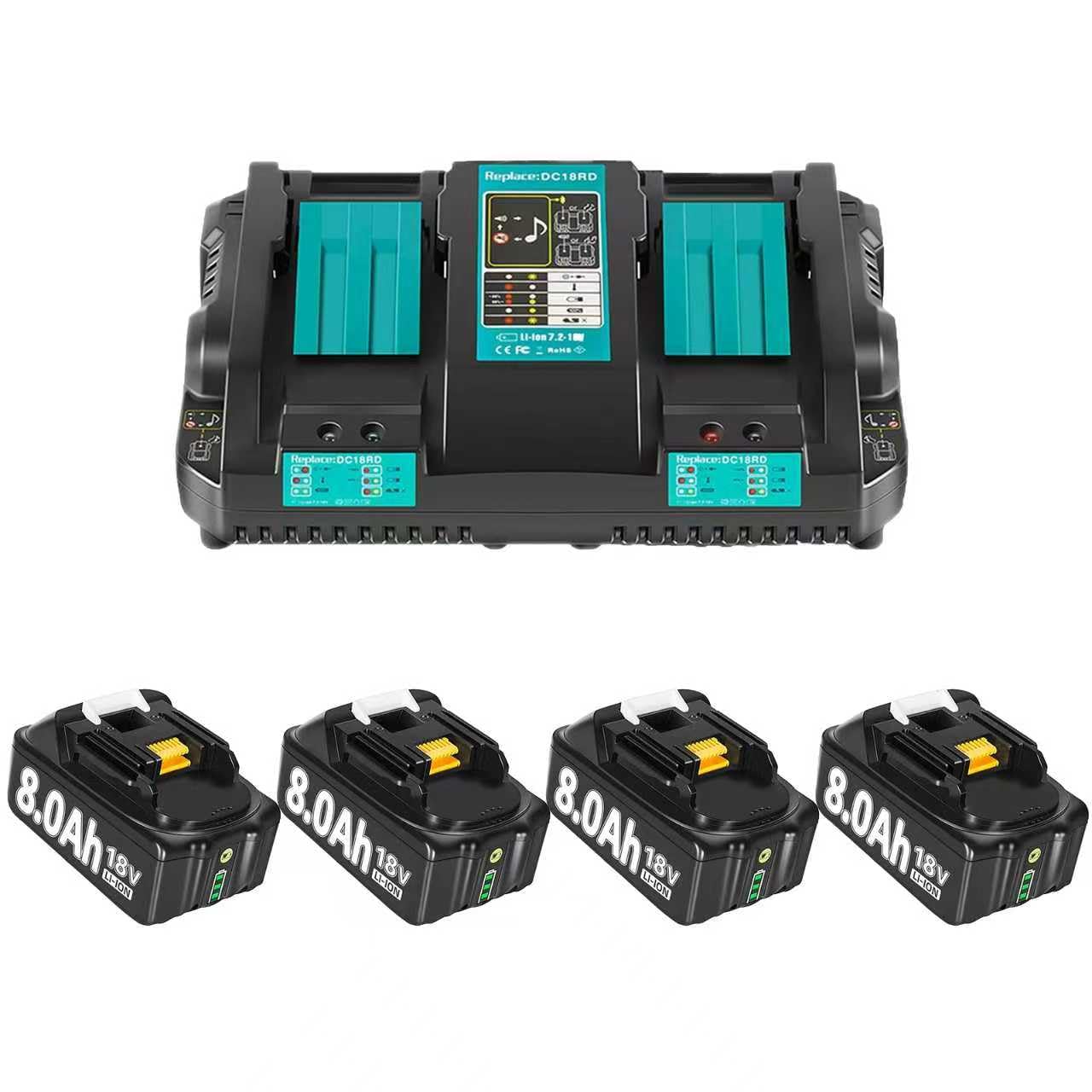 Ersatzakku für makita akku 18v 8Ah Ersatzakku für Makita akku BL1860B BL1850B BL1860 BL1840 BL1830 BL1815 BL1835 BL1860B BL1850B BL1845 BL1850 BL1890 194205-3 LXT-400 with LED Werkzeugakku