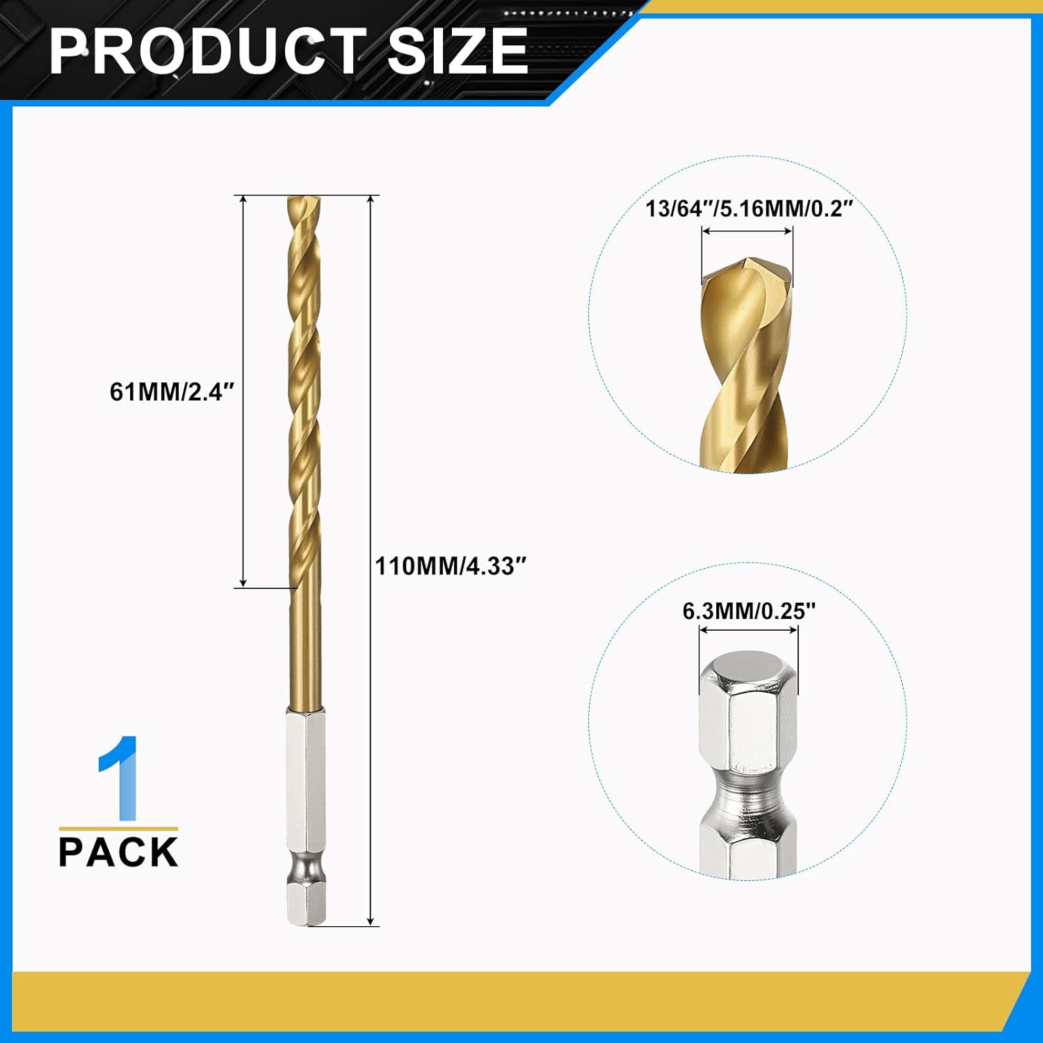 PATIKIL 13/64" Hex Shank Drill Bit, M35 Cobalt 5% High-Speed Steel Bits Quick Change Design for Impact Driver 135° Titanium for Stainless Steel Hard Metal - 1 Pack