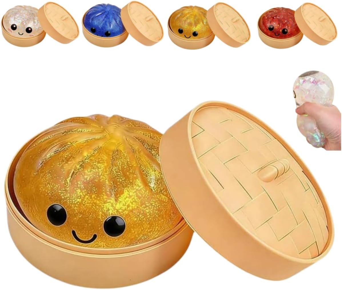 – Glitter Dumpling - 2026 New Squishy Dumpling, Rainbow Mystery Squishies Bun, Soft Squeeze Decompression Dough for Anxiety Relief Fidget for Adults (A-Gold)