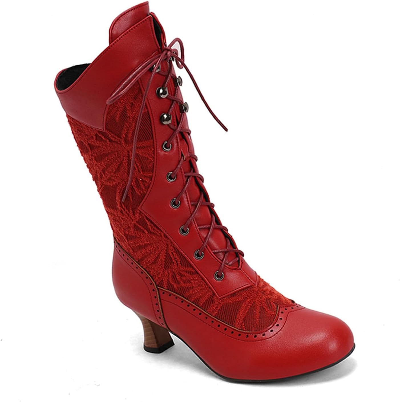 Women's Lace Up Mid Calf Boots Victorian Elegant Kitten Heels Vintage Lolita Round Toe Shoes Renaissance Goth Prom