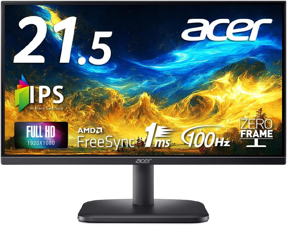 Acer スタンダードモニター 21.5インチ IPS フルHD 100Hz 1ms HDMI D-Sub15ピン AMD FreeSync EK221QE3bi