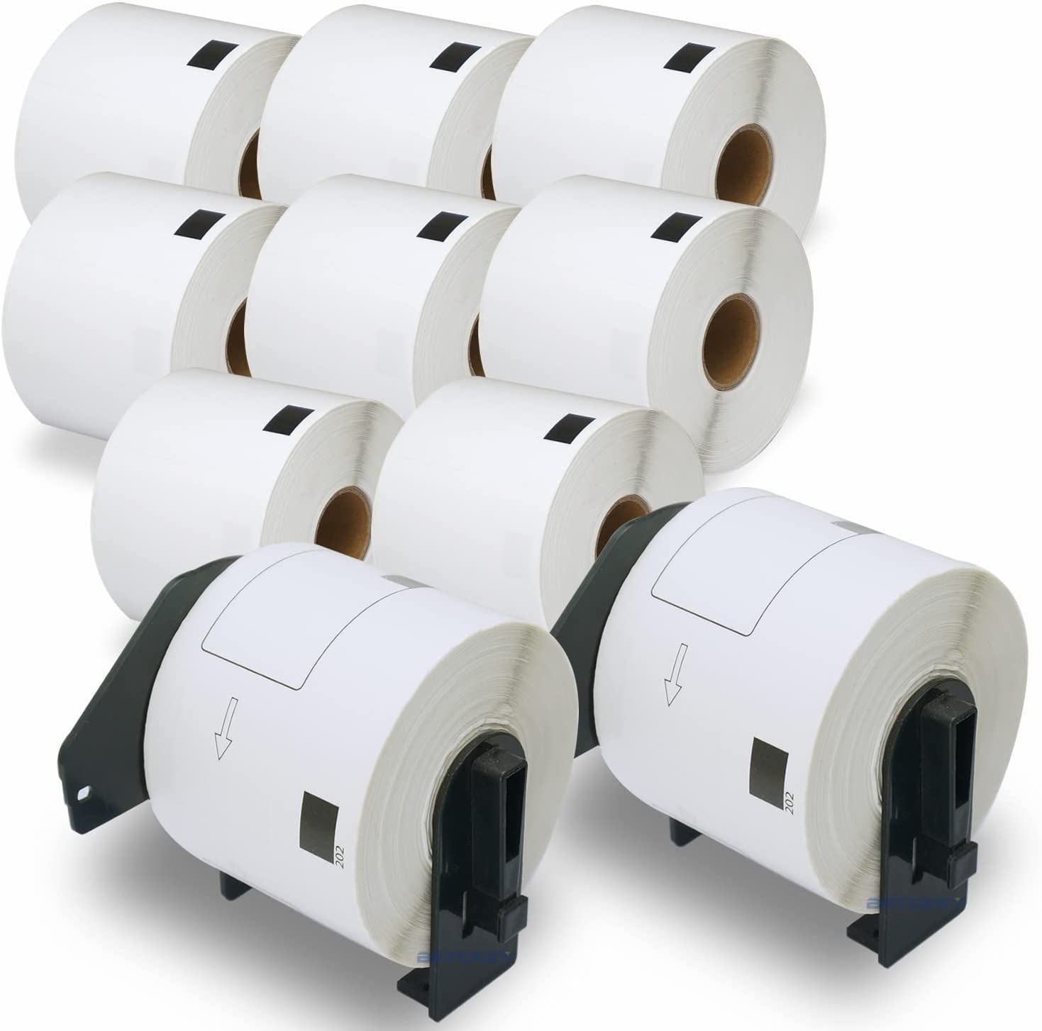 Prinko 10 Rolls Compatible Shipping Labels Replacement for Brother DK-1202 (2-3/7" x 4"), Use with Brother QL Label Printers (10 Roll + 2 Frame)