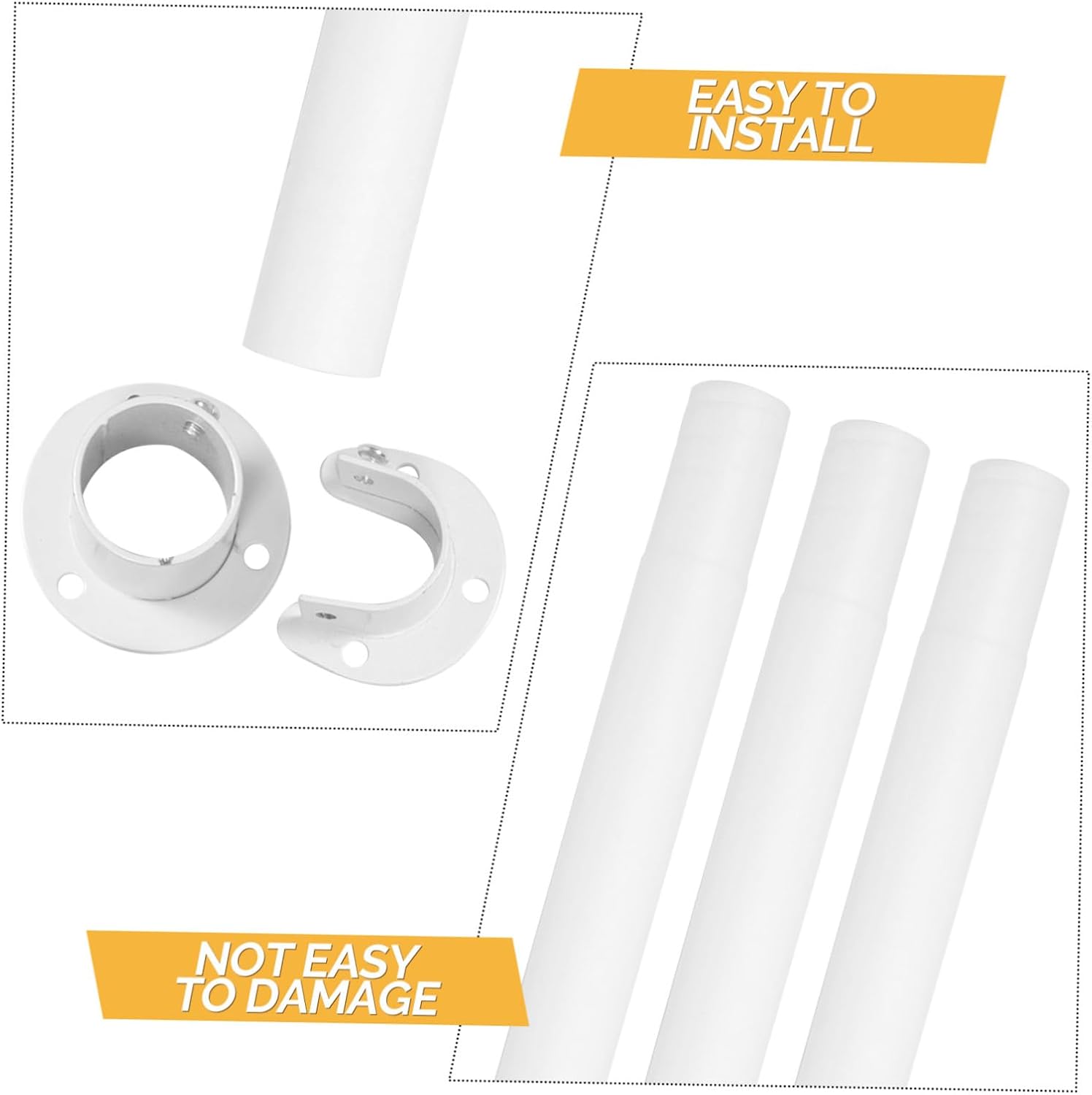 Adjustable Heavy Duty Closet Rod for Hanging Clothes, White Carbon Steel Closet Hanging Rod with Space Saving Design and Complete Accessories, Fits Wardrobes 177-212cm