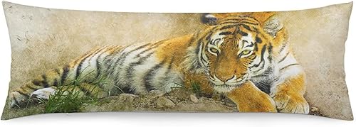 Funda de almohada corporal, funda de almohada larga de animal tigre, con cremallera, rectangular, suave, grande, fundas de almohada frescas para