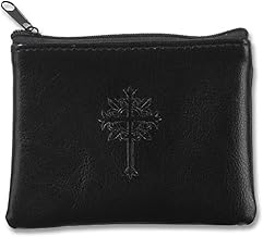 Fleur De Lis Cross on Genuine Leather Rosary Case with Zipper Closure, Black by Christian Brands