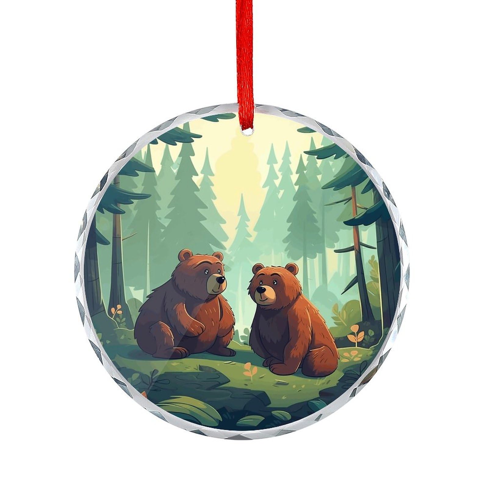 Btcowzrv Style Hand Drawn Bear Round Ornament Hanging Pendant Decor