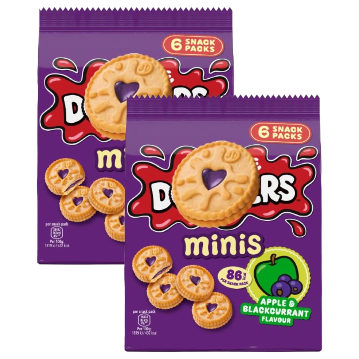 Minis Apple & Blackcurrant Shortcake Biscuits, 6 Snack Packs, 2 x 120g, 86 Kcal Per Pack, Vegan