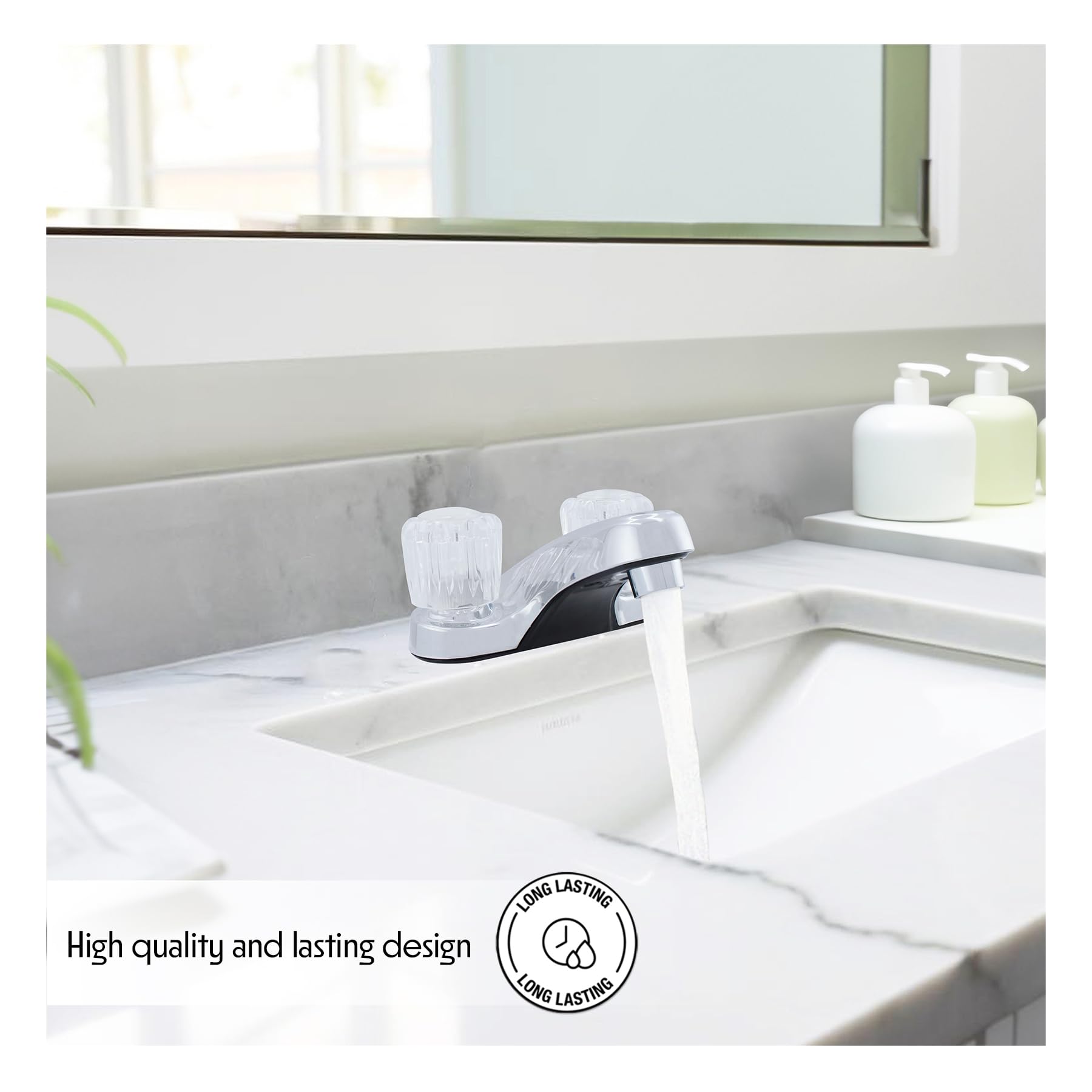 WMF-4224-BN RV Bathroom Faucet with Double Handle Polished Chrome Brushed Nickel Plating Over ABS Plastic 4 on Center — view 5