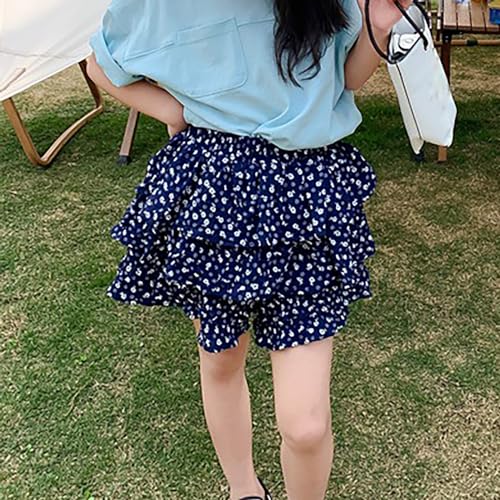 Girls Fashion Layered Ruffled Skirt Cute Embroidered Lace Hem Short Skirt Elastic Waist High Waisted Smocking Shorts4