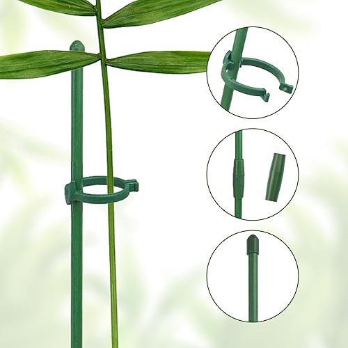 Miniatura 3 de 20 estacas de soporte para plantas, altura ajustable, para jardín, con 40 clips para plantas y 10 tubos de conexión para orquídeas, rosas, peonías,