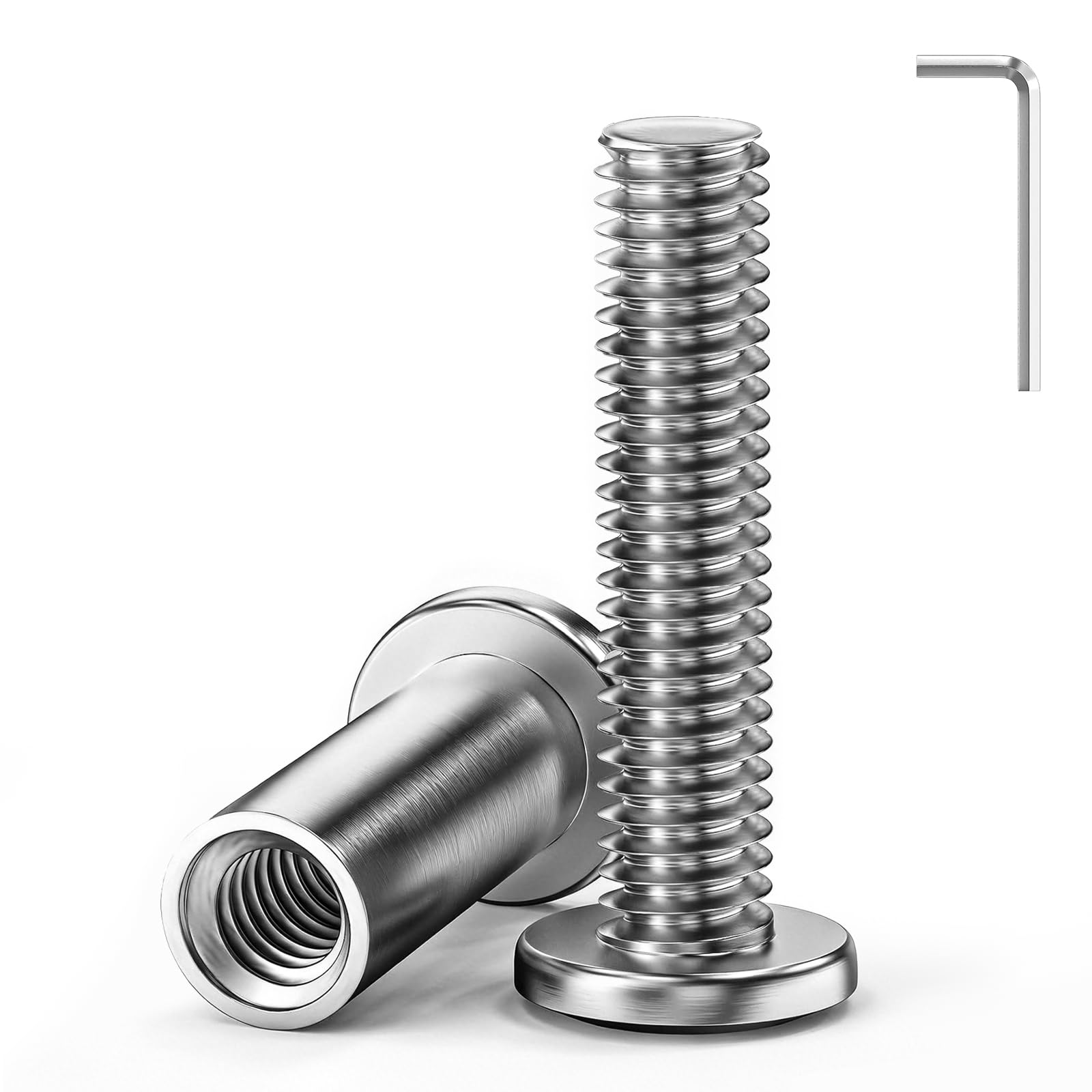 Home DIYer 20 Sets M5 x 20mm Flat Head Hex Socket Furniture Bolts with Barrel Nuts, 304 Stainless Steel Sleeve Nut Connector Set with Allen Key for Beds Cabinets DIY