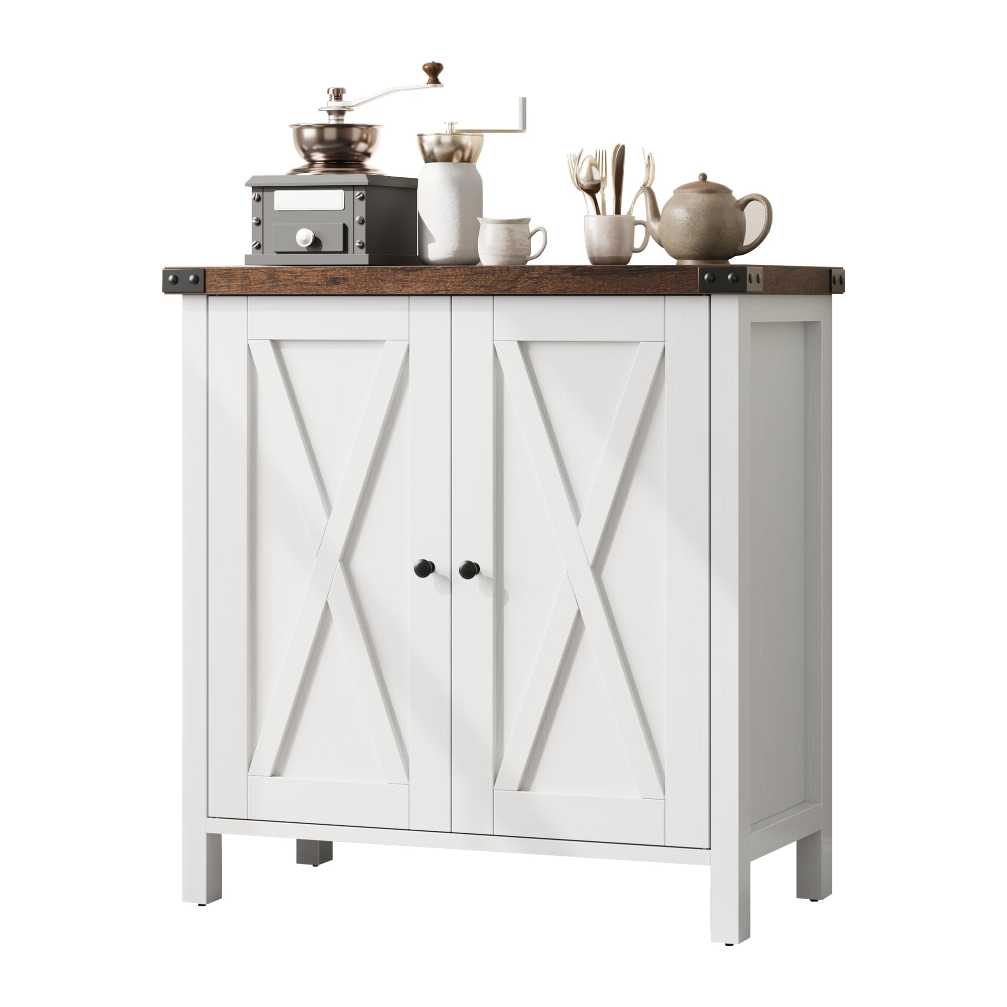 Aparador de Madera Maciza - Armario de 2 Niveles con Puerta - Tablero de 3 cm de Grosor - para Comedor, Salón, Recibidor - 76×40×80 cm - Marrón y Blanco