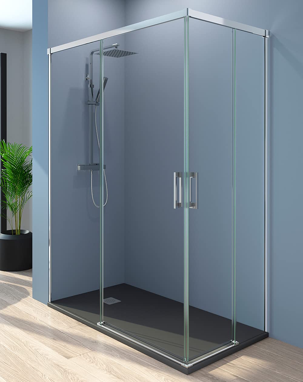 Mampara de Ducha Rectangular Angular Corredera | Mampara Cuadrada Cabina Ducha | 2 hojas Fijas + 2 Puertas Correderas | Cristal 6mm Antical y 195cm de Altura | Transparente (Frente100+Lateral70)