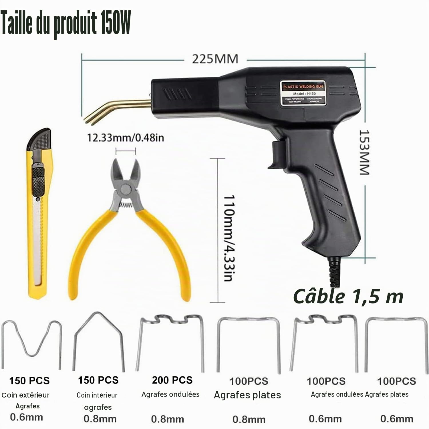 150W Soudage plastique Machine, Réparation de Pistolet de Soudeur avec 800PCS agrafeuse Chaud,Kit de Réparation Pare-chocs de Voiture,Soudure en plastique Outil de Réparation de Fissure de Carrosserie