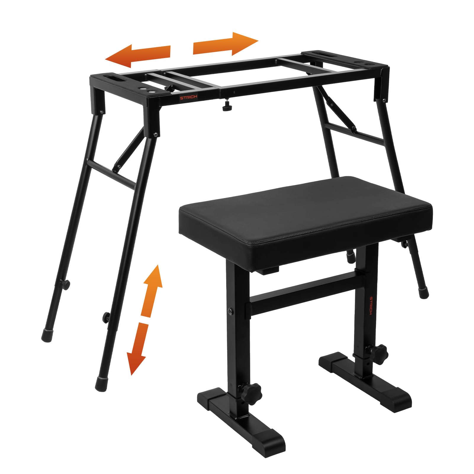 STRICH Set di supporto e panca pieghevole per tastiera e pianoforte digitale, portatile, per pianoforti elettrici a 54-88 tasti e panca regolabile per pianoforte, sedile per tastiera musicale, sedia