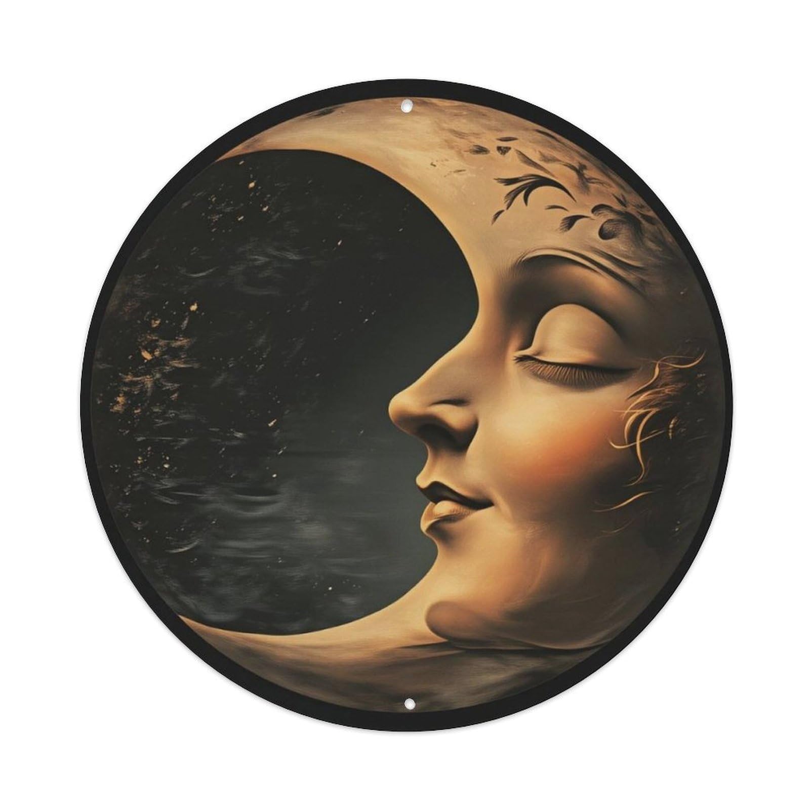 Vintage Art Crescent Moon Face Round Sign Vintage Aluminium Metal Sign, Retro Wall Decor for Home, Bar, Garage & Farmhouse 20x20cm
