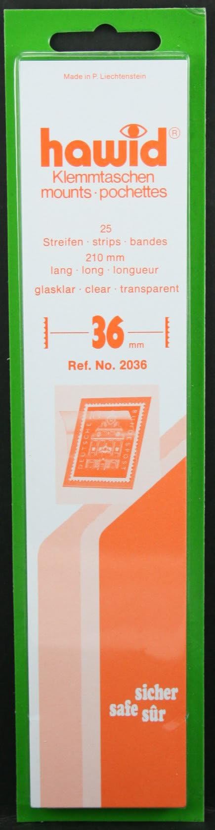 Hawid 25 210x36mm stamp mount strips. Clear.