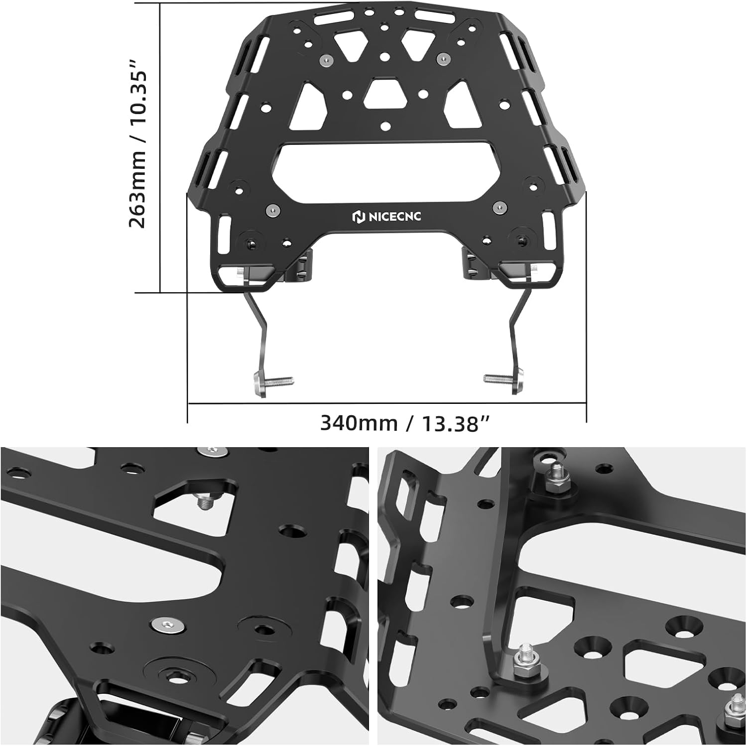 NICECNC Black Rear Luggage Rack Compatible with Ducati DesertX 2022-2025, DesertX Rally 2024-2025, 6061 Aluminum Top Plate and Steel Side Rails, CNC Machined