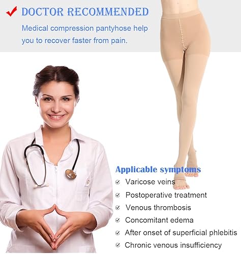 Miniatura 4 de GLEMOSSLY Medias de compresión médica para mujeres y hombres, puntera abierta, manguera de apoyo firme de 20-30 mmHg, mallas de compresión graduada