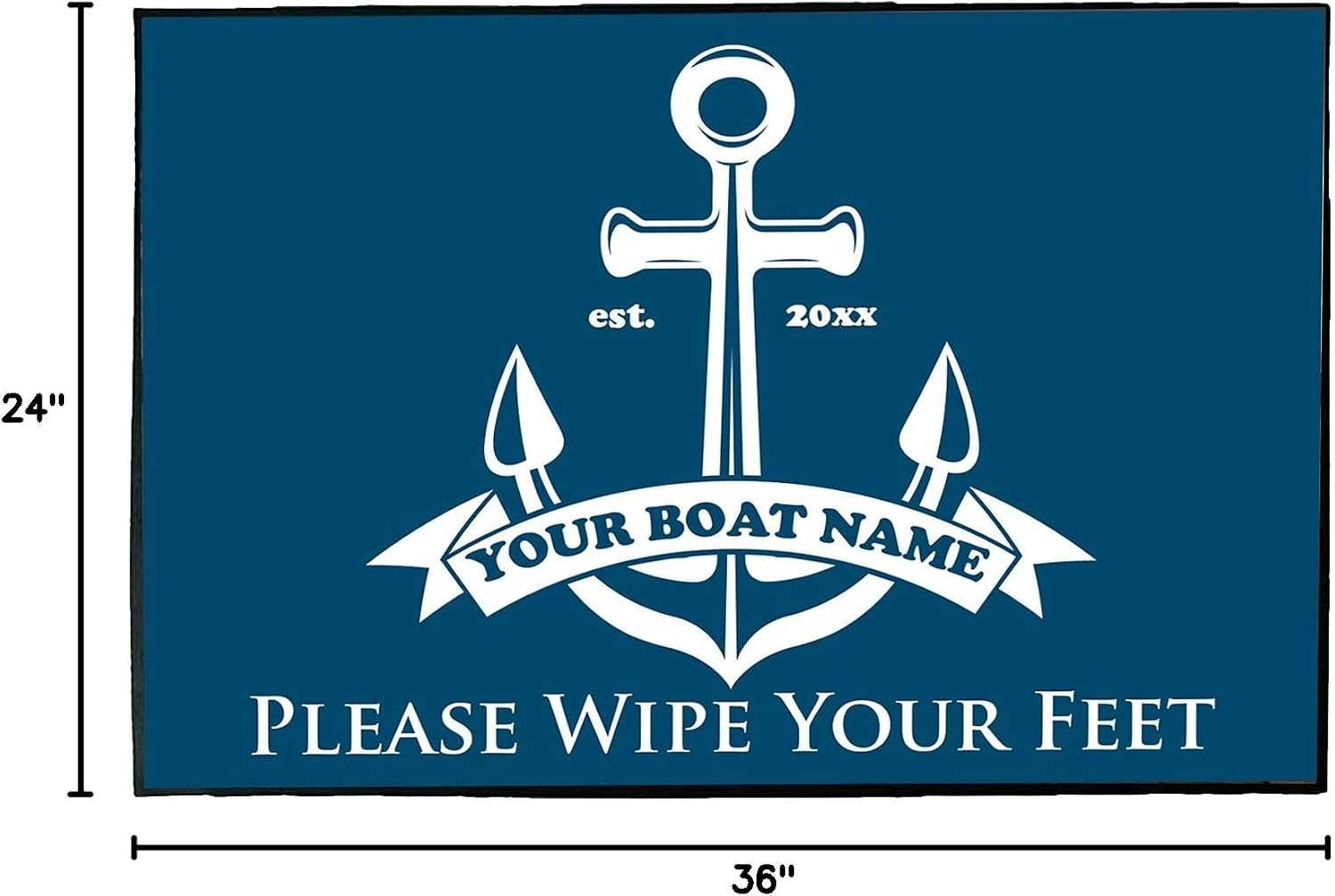 VictoryStore Welcome Boating Doormat, Custom Boat Name Nautical Themed Anchor Doormat, Durgan-Rubber Backing, Tufted Loop Top, Custom Rug Family Name