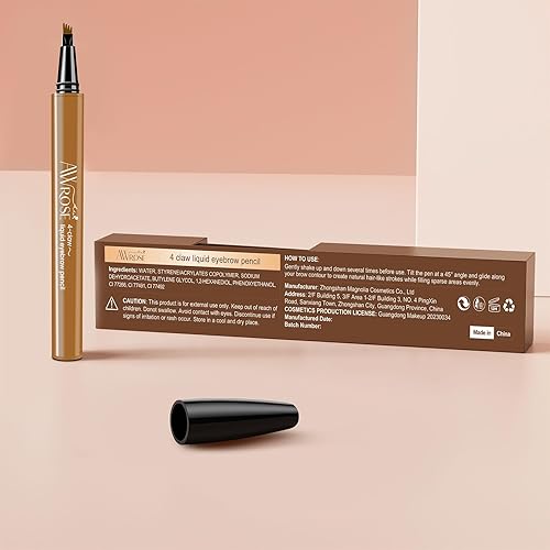 Miniatura 7 de AWROSE Lápiz de cejas, paquete de 2 bolígrafos de cejas 3D Microblading de 4 puntas, mágico, preciso, natural, impermeable, con trazos de pelo, 4