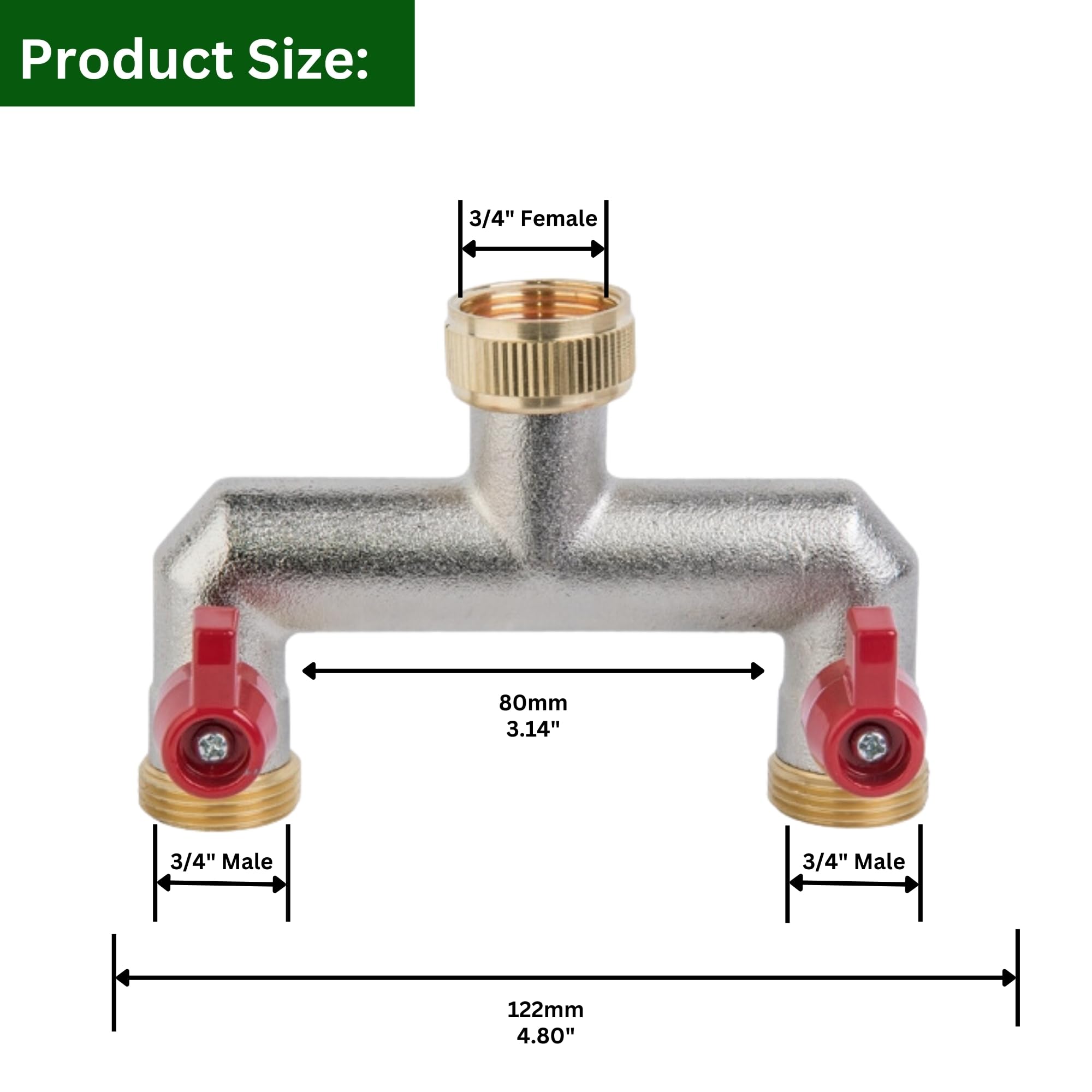 MYPURECORE Brass 2-Way Garden Hose Tap Splitter with PTFE Tape - Durable 3/4" Outdoor Tap Connector with Individual Valves - Image 2