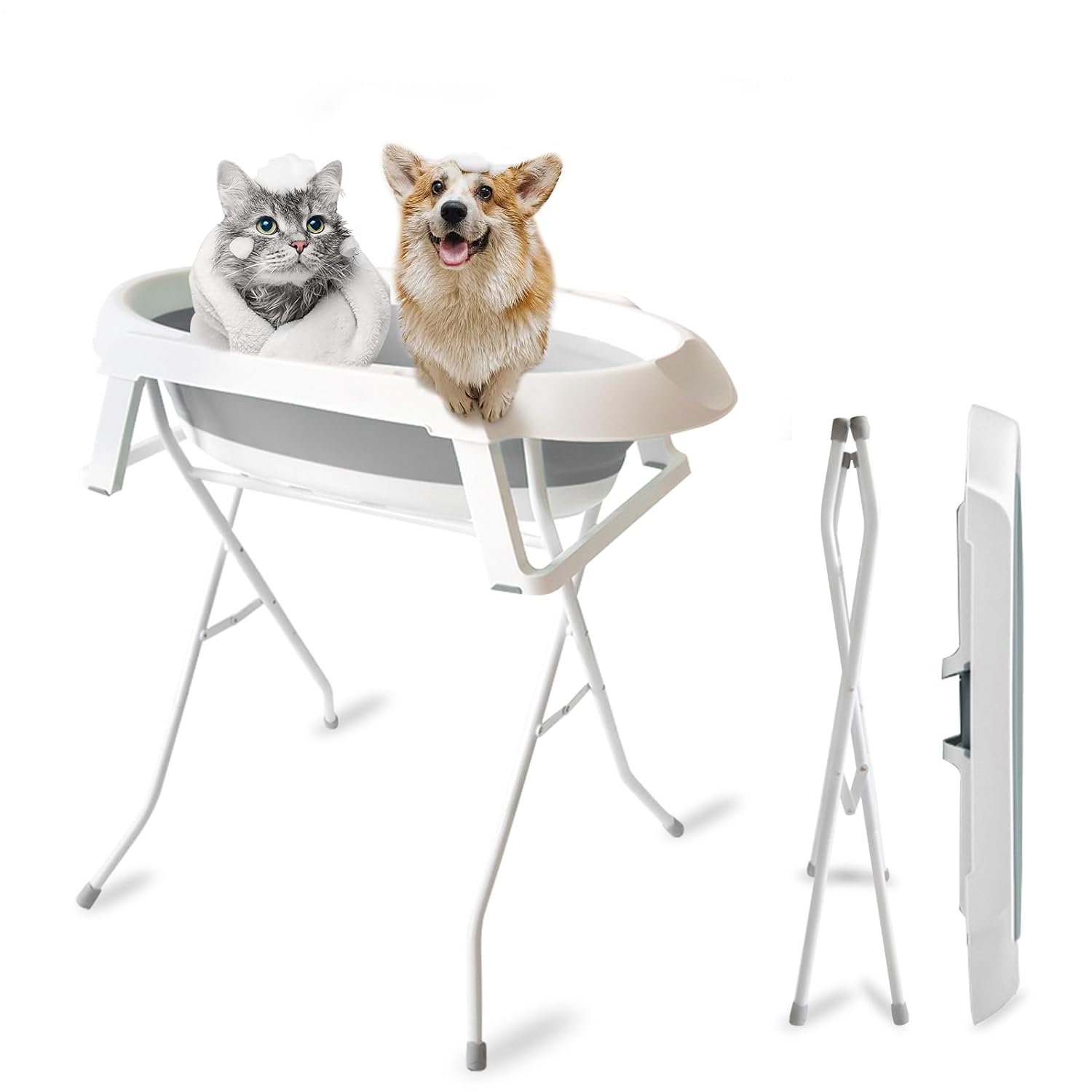 2 in 1 Dog Bath Tub Dog Washing Station for Bathing and Grooming, Foldable Pet Bath Tub, Portable Shower Bathtub for Small Dogs Cats Pet, Indoor and Outdoor