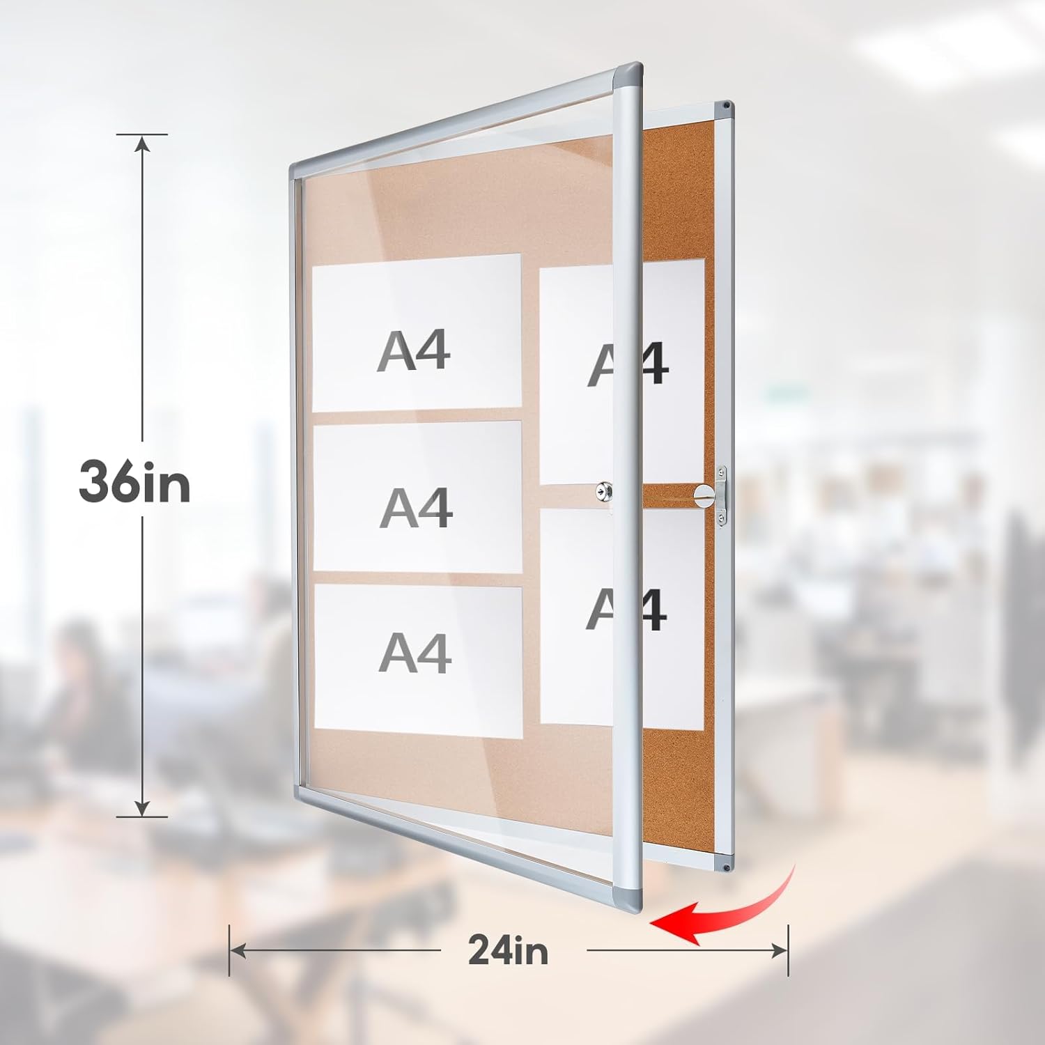 Enclosed Cork Bulletin Board Tamper-Proof Dispaly Case, Aluminium Frame, All-Weather Cork Noticeboard, Outdoor Enclosed Cork Board for School, Office, Restaurant, Hospital (36 X 24 Inches)