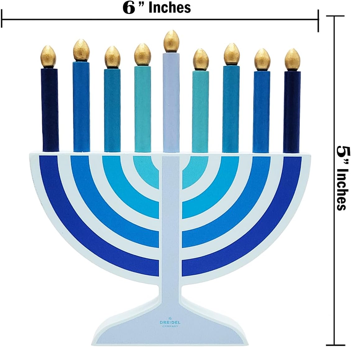 Mini Blue Hanukkah Menorah, 5" Inch Children Wooden Chanukah Menorah Set with Removable Wooden Candles, 3" Inch Dreidel, and Gelt Coins