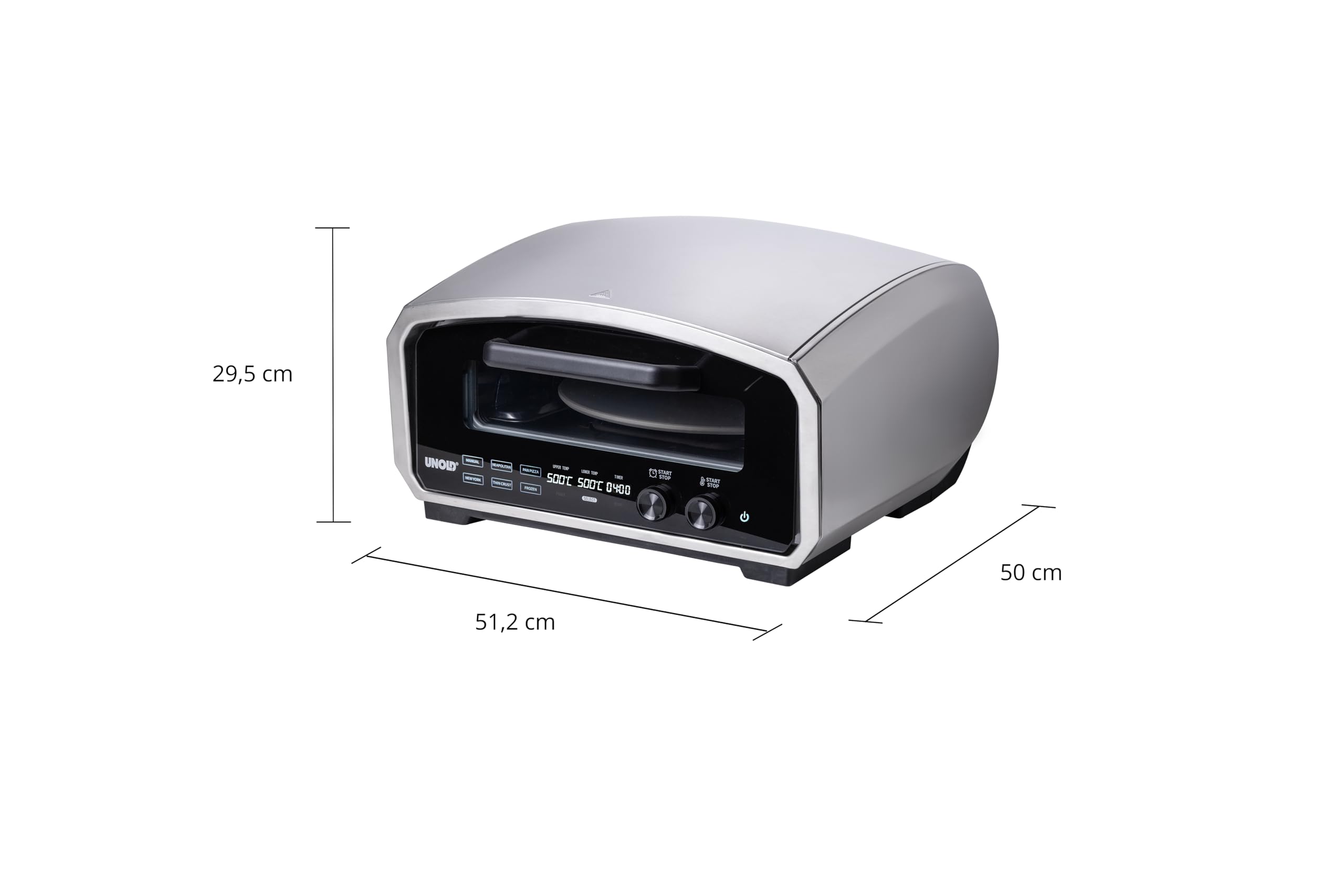 Unold 68916 Pizzaofen Enzo elektrisch rotierender Pizzastein 33cm ca. 500 °C 6 Programme für innen und außen inklusive Zubehör