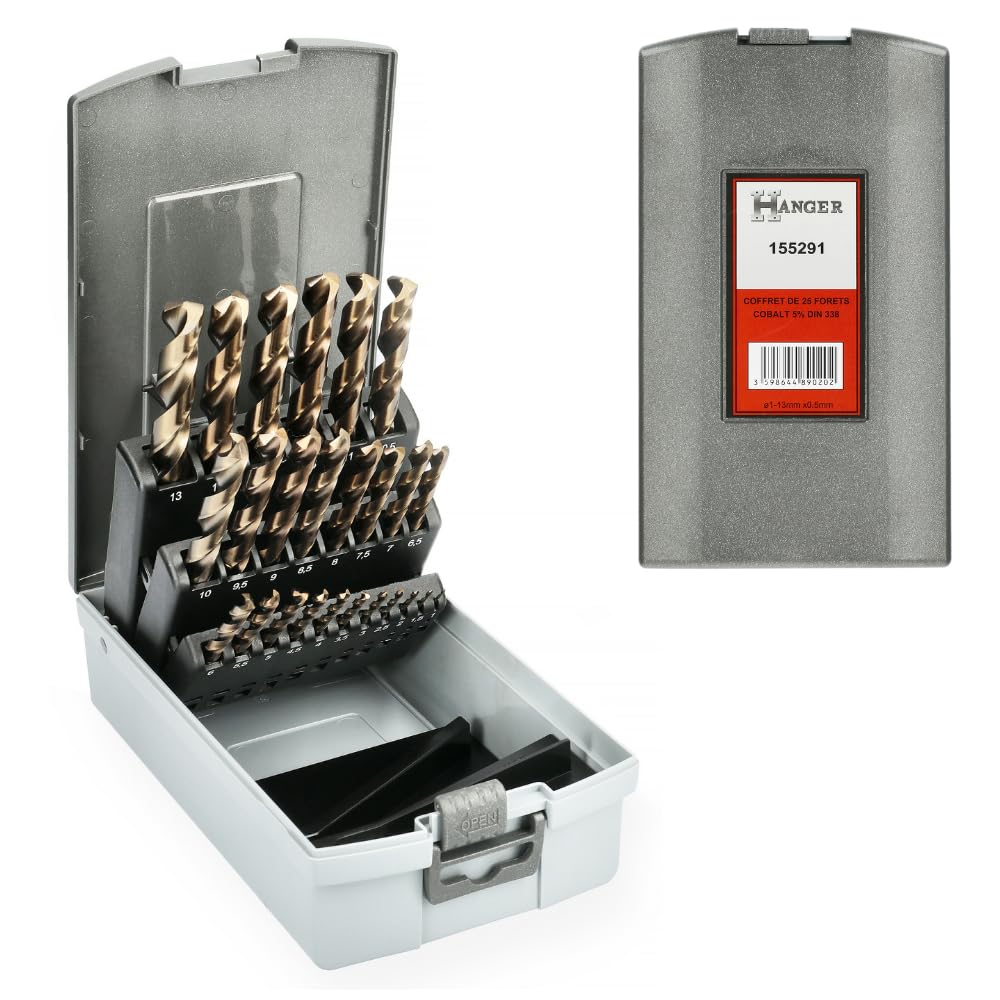 Coffret de 25 forets cobalt 5% HANGER - Jeu de forets DIN338 pour un perçage précis et efficace
