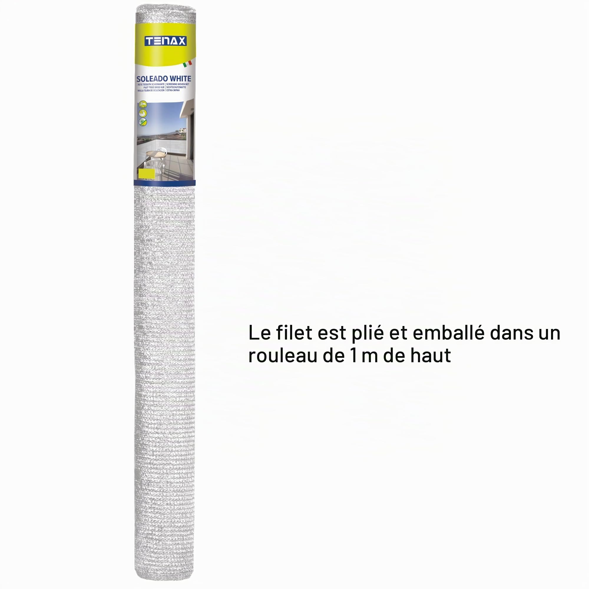 TENAX Filet Brise Vue Soleado in White 2,00x10 m Blanc, Filet Tissé d'Occultation pour Terrasses, Balcons et Jardins, Filet d'Ombrage pour Protéger du Soleil