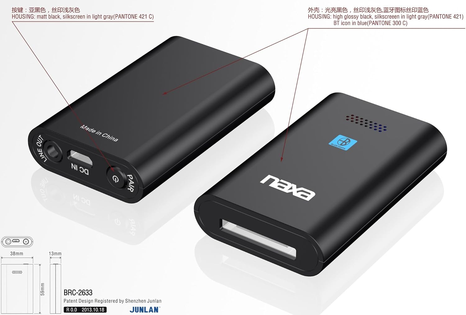 Naxa Electronics NAB-4002 Wireless Audio Adapter with Bluetooth® for iPod® and iPhone® Dock and AUX Input Connectors