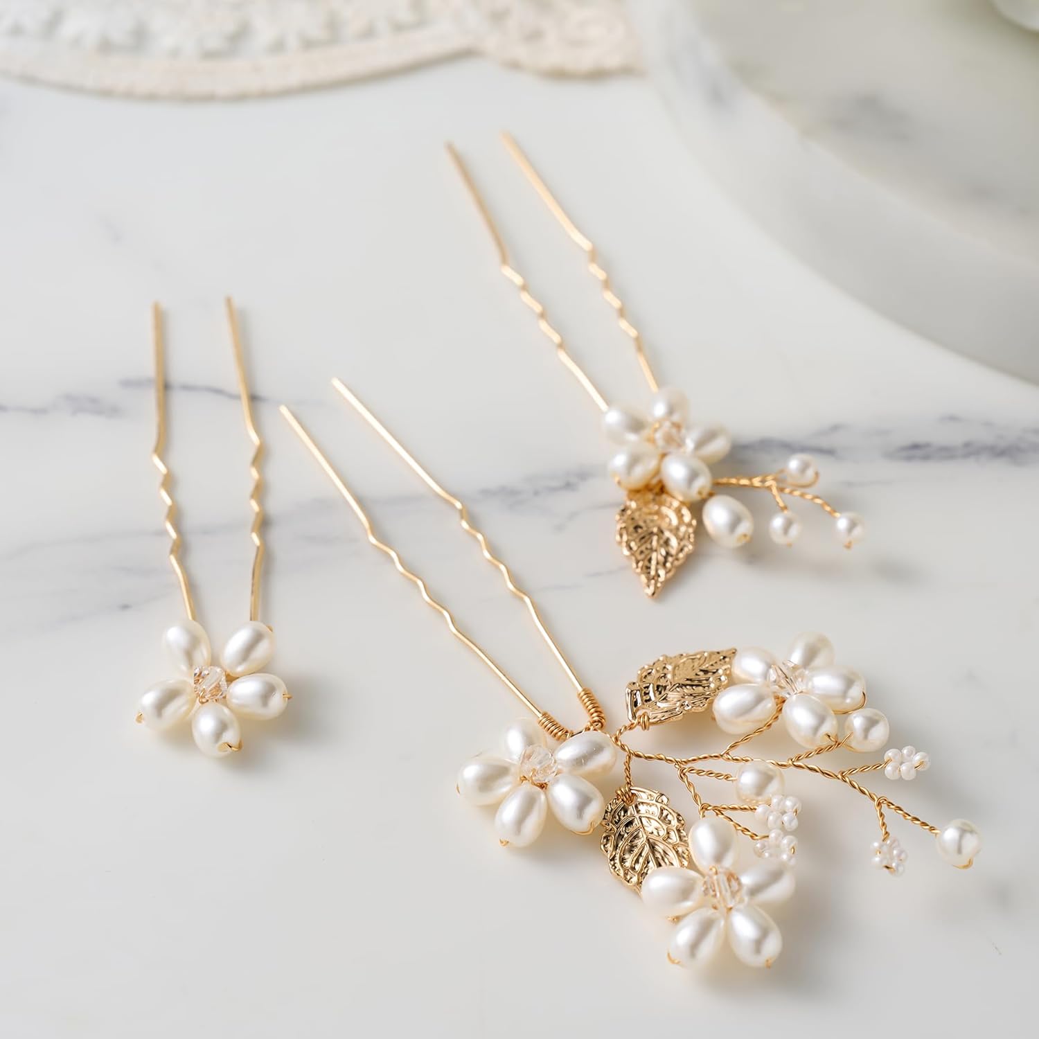 SWEETV 7 Pieces Bride Hair Accessories Pearl Wedding Hair Pins Leaf Bridal Hair Piece Vintage Hair Headpiece Leaf Hair Clips Jewelry for Women Bridesmaids Brides Flower Girls - Image 6