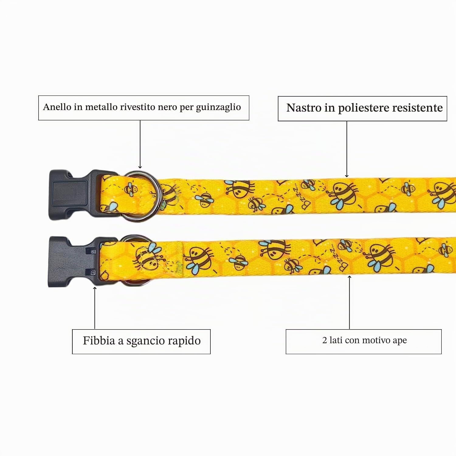 Set di guinzaglio per cani in poliestere, collare e guinzaglio abbinato da 150 cm per cani di taglia media (M, ape gialla)