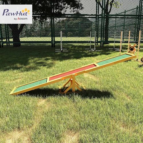 PawHut Hundewippe Hunde Agility Wippe Holz Welpenspielzeug Agility Training Hundesport für große Hunde Natur 180 x 30 x 30 cm