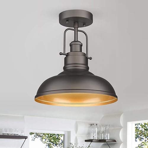 Miniatura 3 de zeyu ZY41-F ORB - Lámpara de techo industrial de 11 pulgadas para interior y exterior, acabado de bronce aceitado, ZY41-F ORB