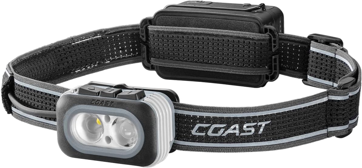 Coast RL20R 1000 Lumen Tri-Color LED Rerchargeable Headlamp with Flood and Spot Beams, Variable Light Control, Fixed Focus, Ultra-Strap, Red/Green Modes
