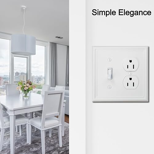 Miniatura 4 de Luca - Placa de pared de metal para interruptor de luz dúplex o palanca, paquete de 2 unidades, color blanco, 2 bandas, cubierta de salida para