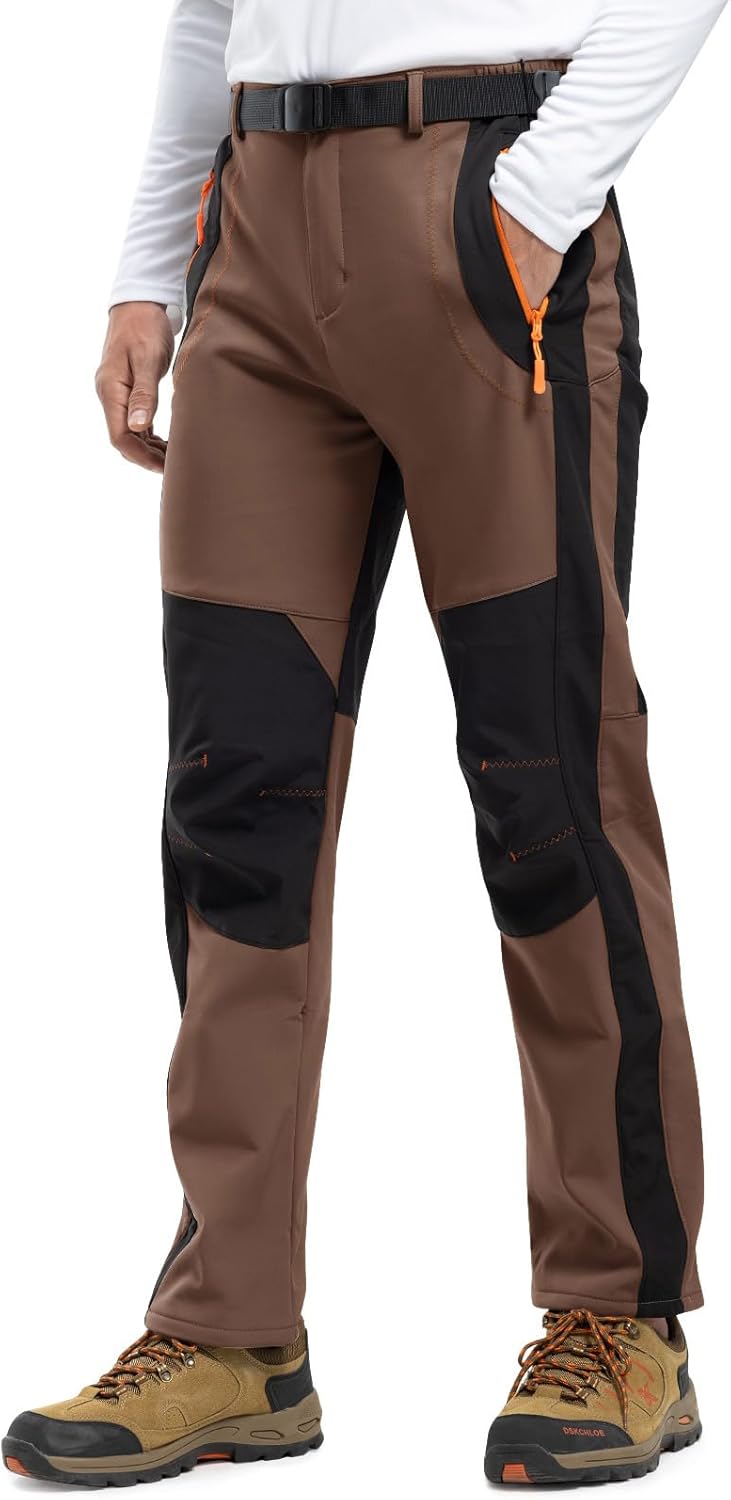 Rdruko Men's Snow Ski Pants Waterproof Insulated Winter Hiking Snowboard Fleece Lined Pants with Belt - Image 2