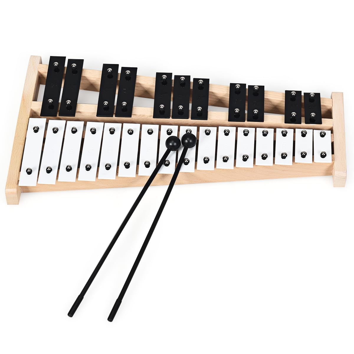 GYMAX Xilofono a Dimensioni Reali con 27 Barre di Alluminio, Strumento a Percussione con Base in Legno, 2 Bacchette in Gomma, 1 Borsa, per Bambini e Adulti